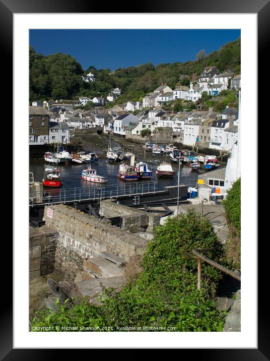 Cliffside view of Polperro Harbour in Cornwall Framed Mounted Print by Michael Shannon