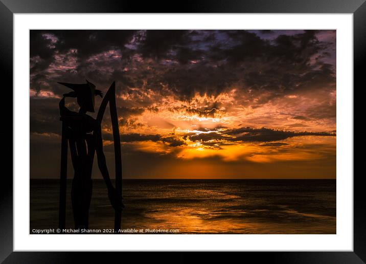 Sunset over Watergate Bay near Newquay, Cornwall Framed Mounted Print by Michael Shannon