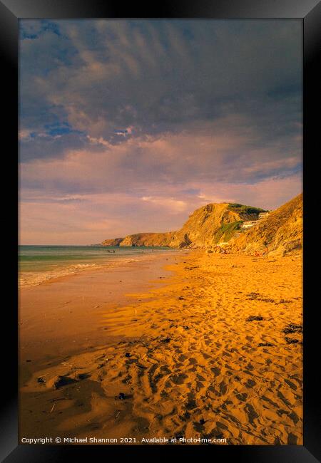 Watergate Bay near Newquay in Cornwall in Golden H Framed Print by Michael Shannon