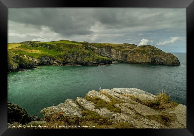 A view of Bossiney Cove in Cornwall from the cliff Framed Print by Michael Shannon