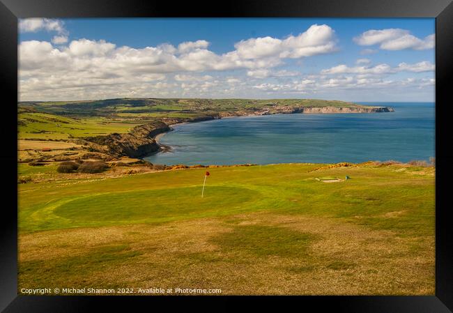 View of the Golf Course at Ravenscar, North Yorksh Framed Print by Michael Shannon