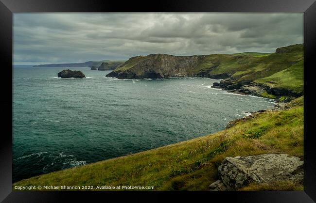 Looking North from Barras Nose near Tintagel, Corn Framed Print by Michael Shannon