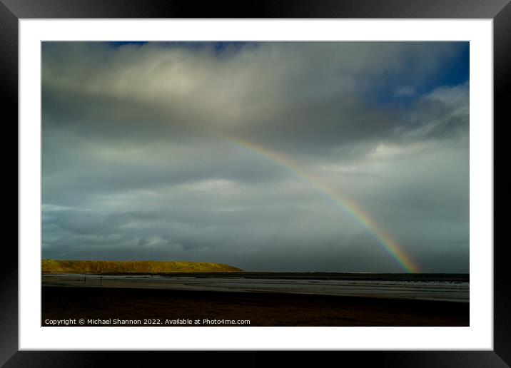 Rainbow over Filey beach, North Yorkshire Framed Mounted Print by Michael Shannon