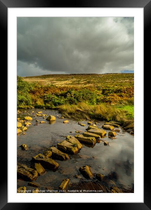 Stepping Stones over Wheeldale Beck, North Yorkshi Framed Mounted Print by Michael Shannon