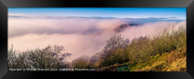 Panorama, Early Morning Mist, North Yorkshire Moor Framed Print by Michael Shannon