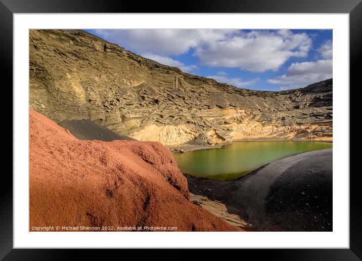 Volcanic cliffs surrounding the Green Lagoon near  Framed Mounted Print by Michael Shannon