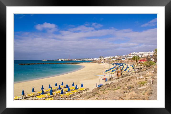 Golden sandy beach, Playa Dorada, Playa Blanca, La Framed Mounted Print by Michael Shannon