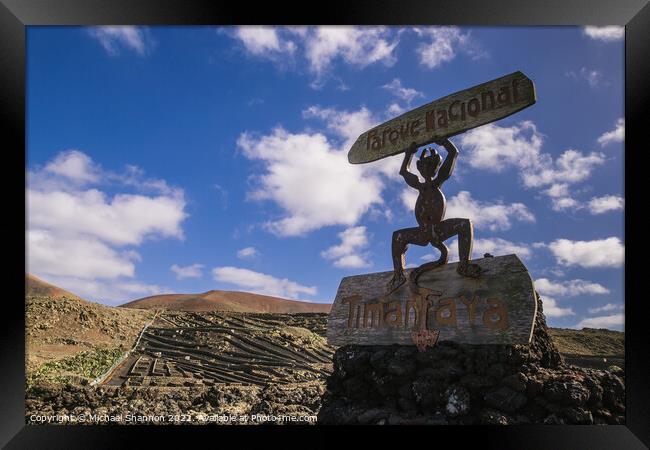Sign at the entrance to Timanfaya National Park in Framed Print by Michael Shannon