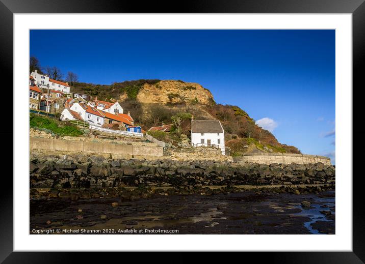 Cottages by the sea in Runswick Bay, North Yorkshi Framed Mounted Print by Michael Shannon