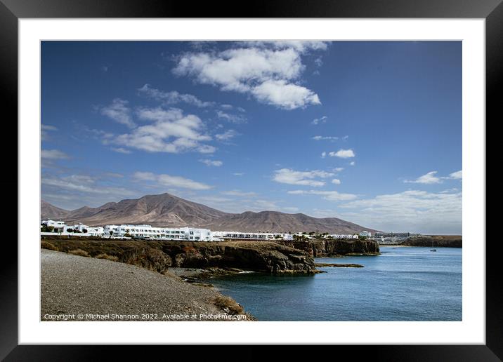 View east from Castillo del Aguila Playa Blanca, L Framed Mounted Print by Michael Shannon