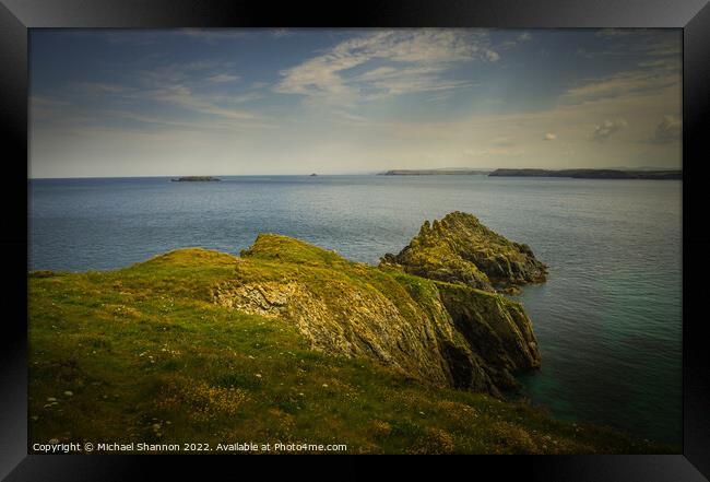 Looking out to sea from Barras Point near Padstow  Framed Print by Michael Shannon