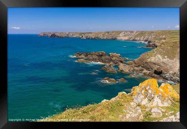 View from the walk from Lizard Point to Kynance co Framed Print by Michael Shannon