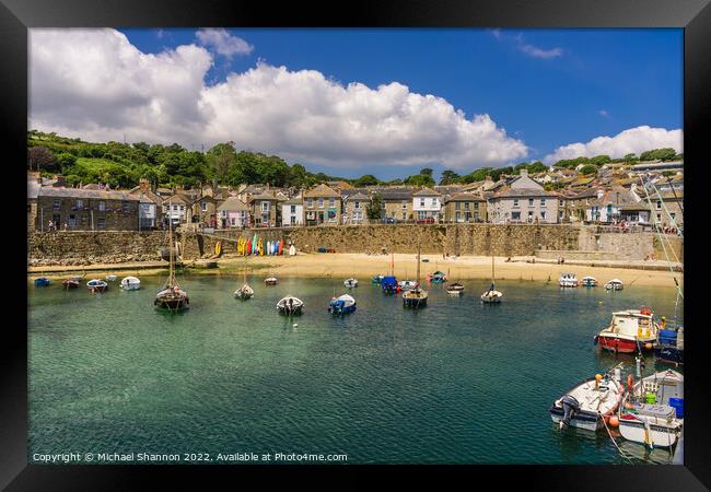 Boats moored in Mousehole harbour, Cornwall Framed Print by Michael Shannon