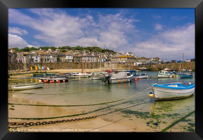 Boats in Mousehole harbour, Cornwall Framed Print by Michael Shannon
