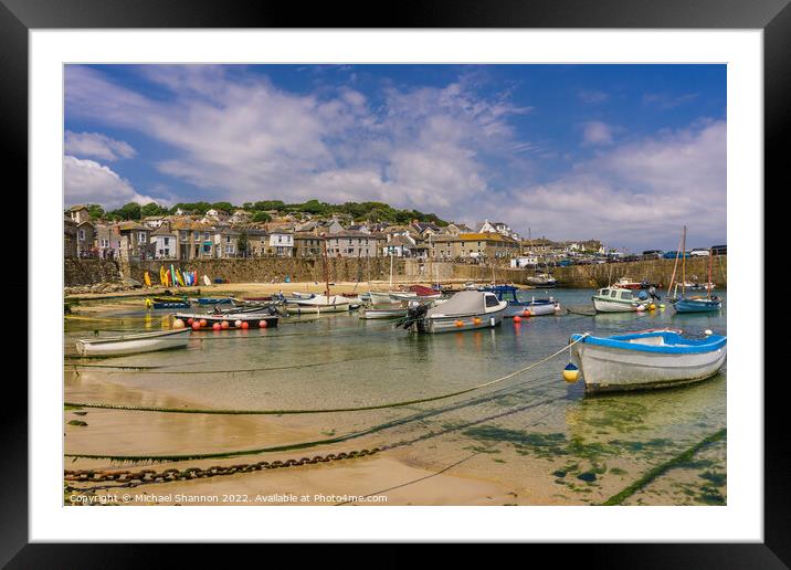 Boats in Mousehole harbour, Cornwall Framed Mounted Print by Michael Shannon