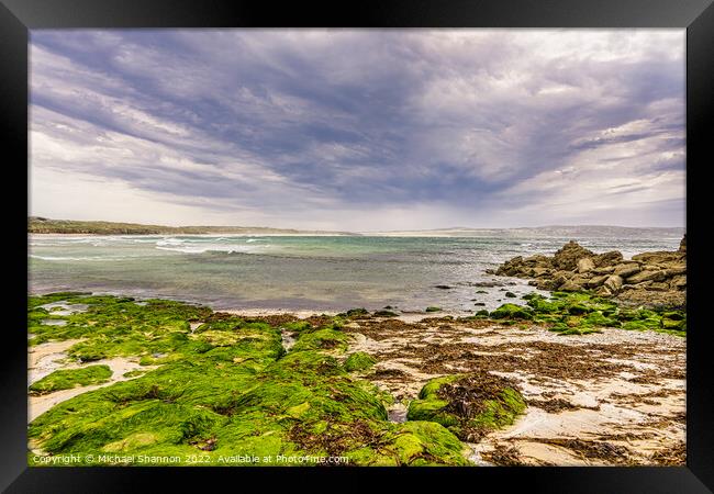 Looking across St Ives bay from the beach at Godre Framed Print by Michael Shannon
