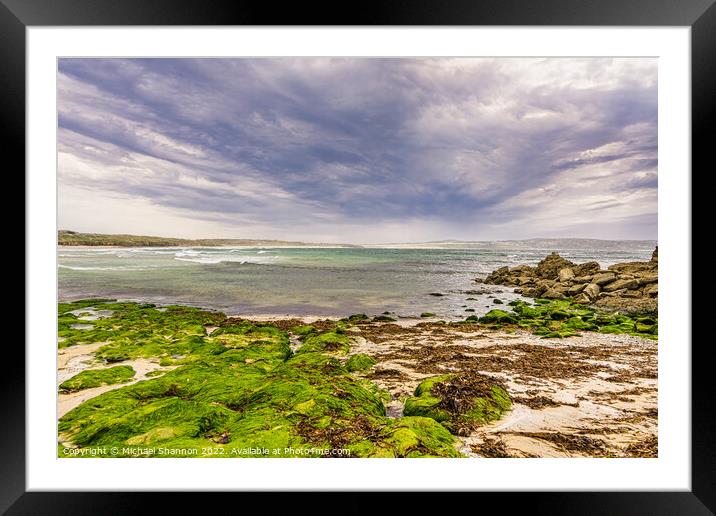 Looking across St Ives bay from the beach at Godre Framed Mounted Print by Michael Shannon