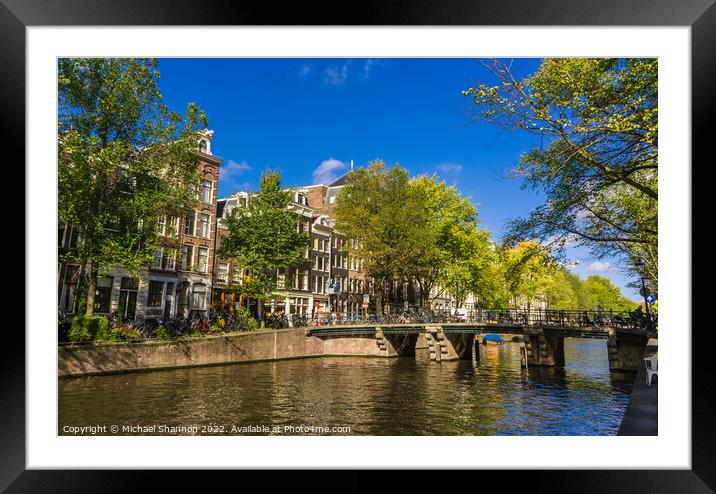 City Street and Canal Amsterdam, Netherlands Framed Mounted Print by Michael Shannon