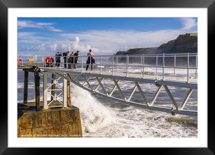 Wave watching from the East Pier in Whitby Framed Mounted Print by Michael Shannon