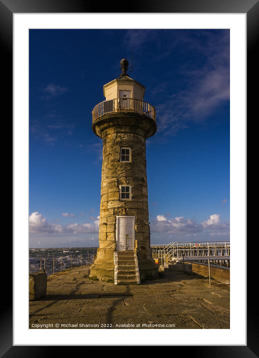 Whitby Lighthouse on the East Pier Framed Mounted Print by Michael Shannon