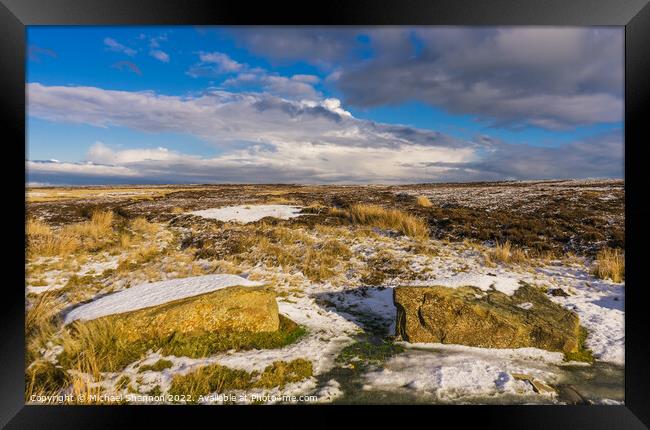 North Yorkshire Moors in the grip of winter. Framed Print by Michael Shannon