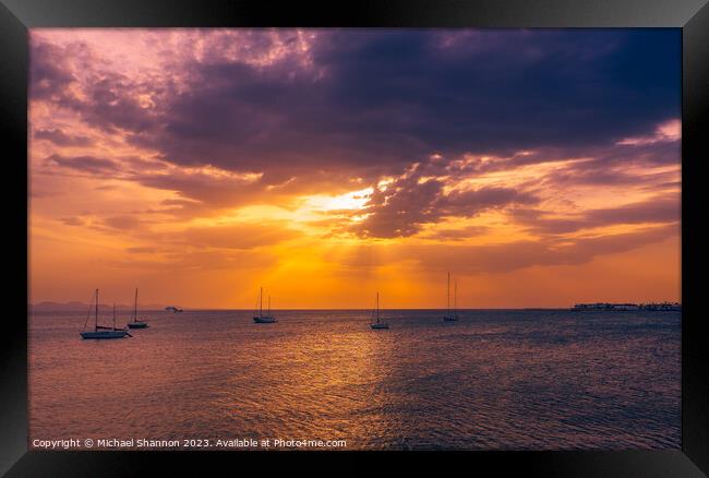 Sunset, Playa Blanca, Lanzarote Framed Print by Michael Shannon