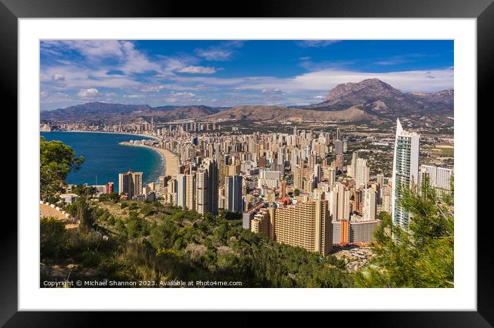 View of Benidorm in Spain from La Cruz Framed Mounted Print by Michael Shannon