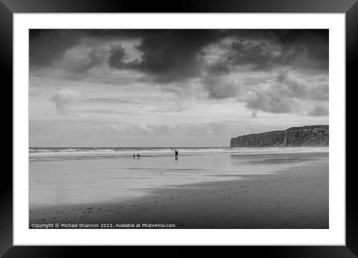Couple taking their Dogs for a Walk on the beach Framed Mounted Print by Michael Shannon
