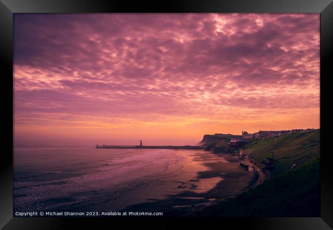 Tranquil Sunrise Over Whitby Framed Print by Michael Shannon