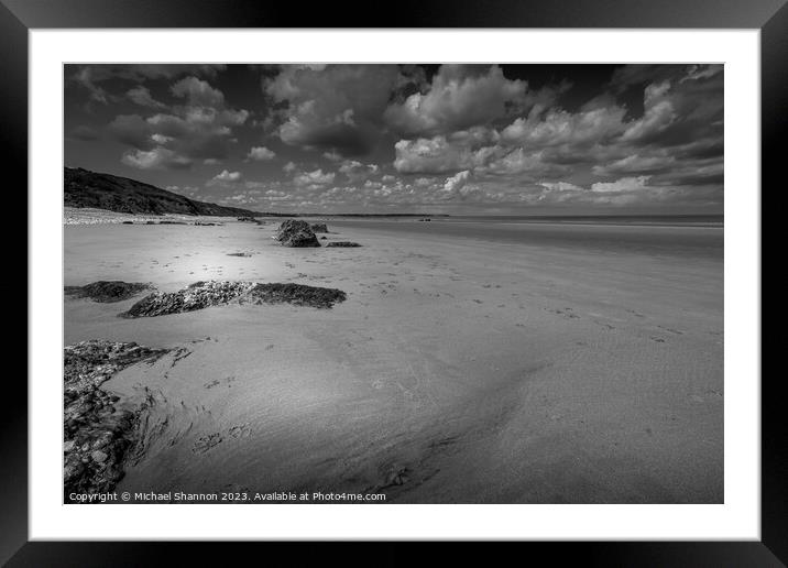 Speeton Sands, Filey Bay, Low tide (Black and Whit Framed Mounted Print by Michael Shannon