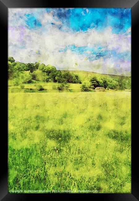 Wild Flower Meadow, Muker, Swaledale (Watercolour  Framed Print by Michael Shannon