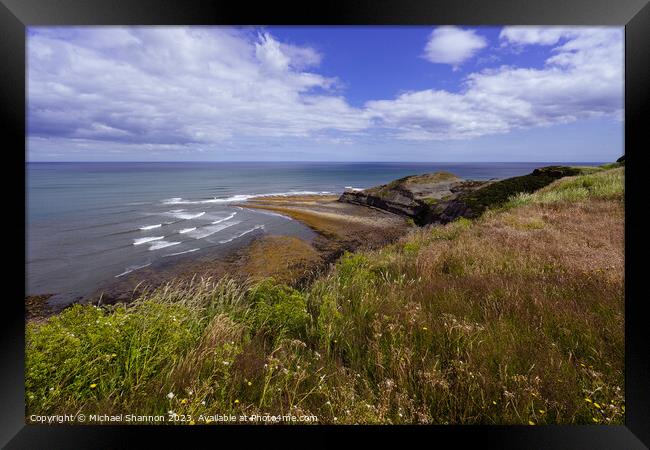Kettleness View from Cleveland Way long distance f Framed Print by Michael Shannon