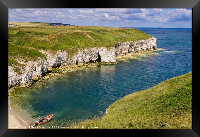Clifftop view of North Landing on the Flamborough  Framed Print by Michael Shannon