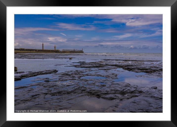 Whitby East Beach at low tide Framed Mounted Print by Michael Shannon