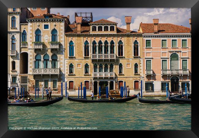 Line of Gondolas on the Grand Canal in Italy Framed Print by Michael Shannon