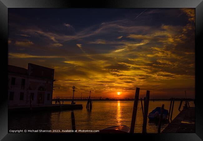 Illuminated Sky in Venice at Sunset  Framed Print by Michael Shannon