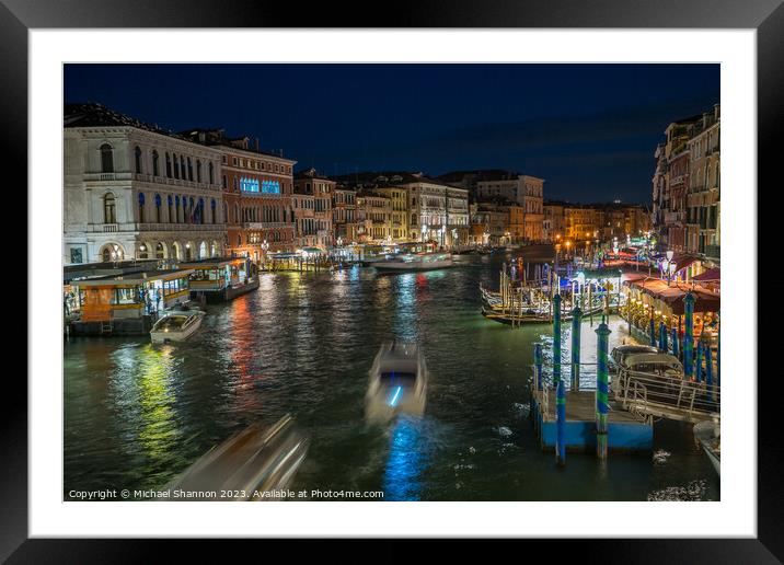 Night time view from the Rialto Bridge, Venice Framed Mounted Print by Michael Shannon