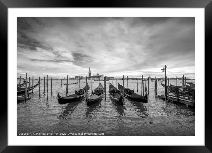 Gondolas moored near St Marks Square, Venice Framed Mounted Print by Michael Shannon