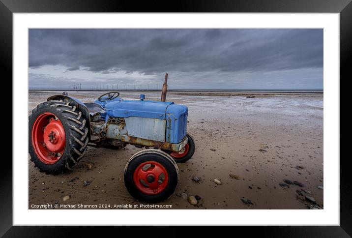 Old Tractor, Redcar Beach Framed Mounted Print by Michael Shannon