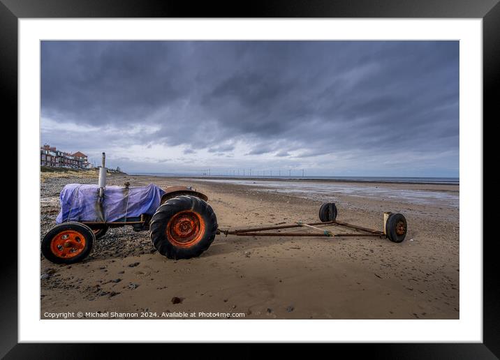 Tractor Granville Beach Redcar Framed Mounted Print by Michael Shannon