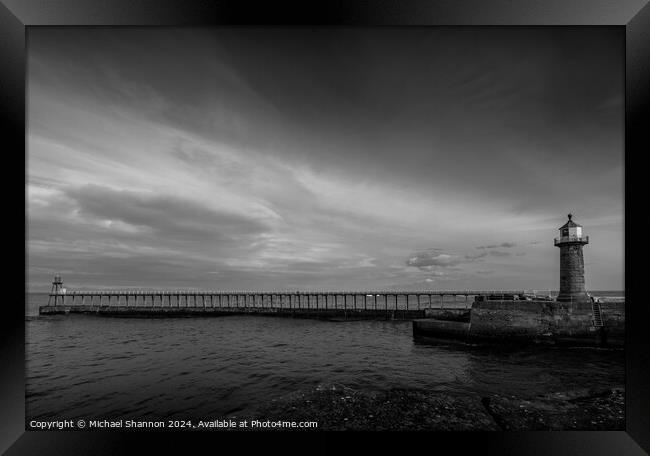 East Pier, Whitby Framed Print by Michael Shannon