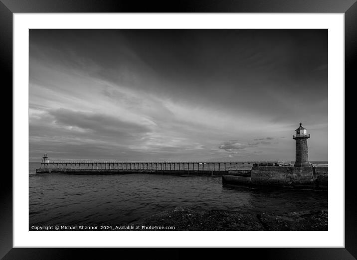 East Pier, Whitby Framed Mounted Print by Michael Shannon