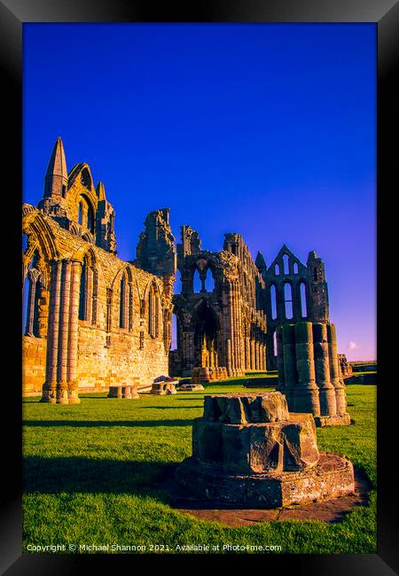 Sunlit Whitby Abbey, North Yorkshire Framed Print by Michael Shannon
