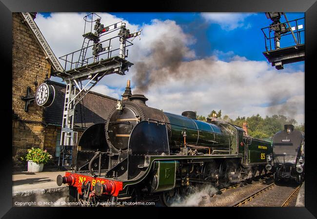 Steam Trains at the Signal on Grosmont Station Framed Print by Michael Shannon