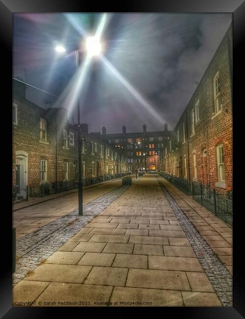 Anita Street Manchester at night Framed Print by Sarah Paddison