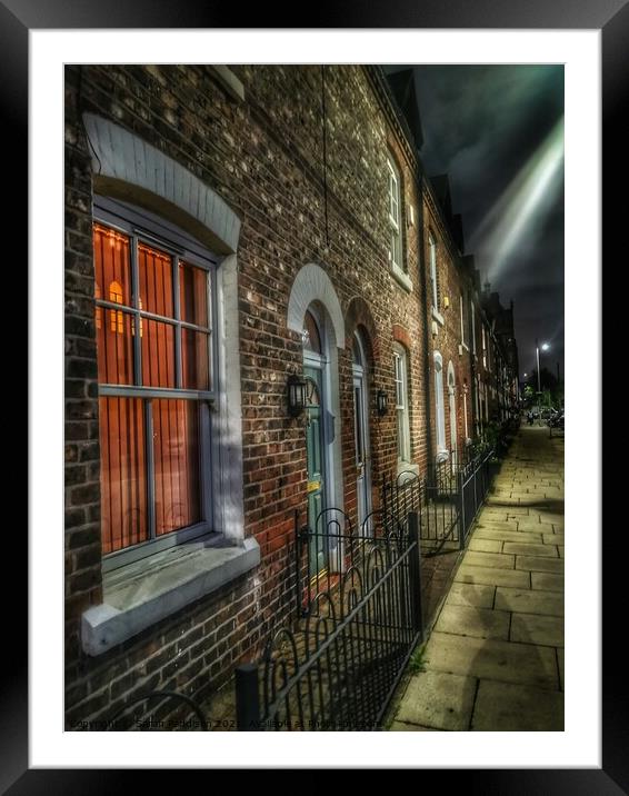 Terraced Street Manchester at night Framed Mounted Print by Sarah Paddison