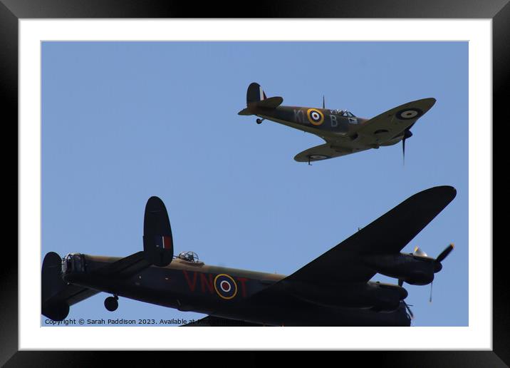 Lancaster Bomber and Spitfire Flyby Framed Mounted Print by Sarah Paddison