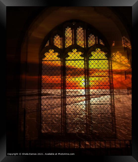 Sunset through the Church Window Framed Print by Sheila Eames