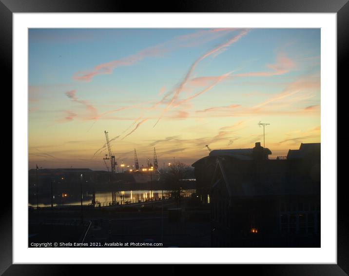 Dawn over the Docks Framed Mounted Print by Sheila Eames