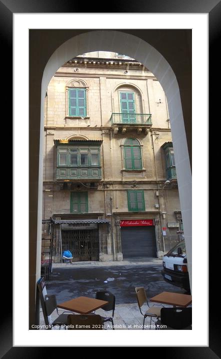 City Street Scene in Valletta, Malta Framed Mounted Print by Sheila Eames